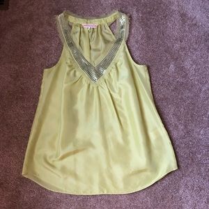 REBECCA TAYLOR Lime Green Top with Silver Sequin Trim, Size 2